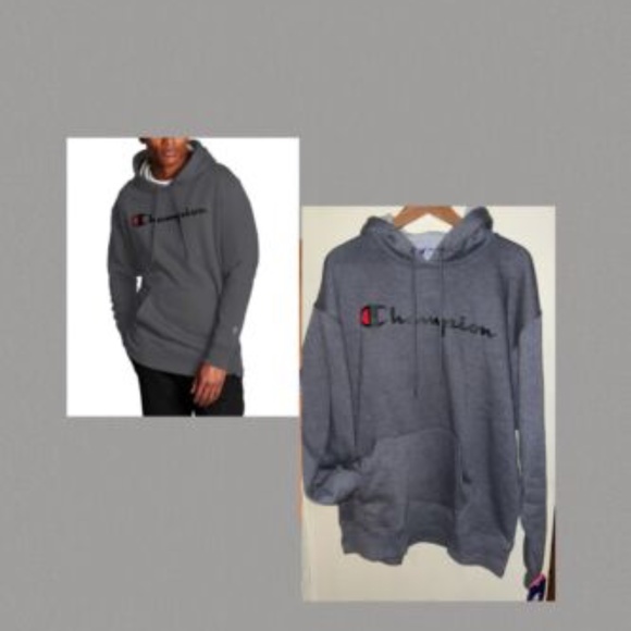 CHAMPION MEN'S "GRANITE HEATHER KANGAROO POCKET POWERBLEND HOODIE~FRONT LOGO~XL - Picture 2 of 6